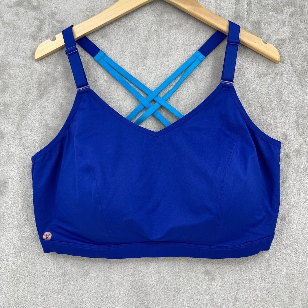 LIVI 46DDD Blue Criss Cross Strap Sports Bra Foam Cups Wireless